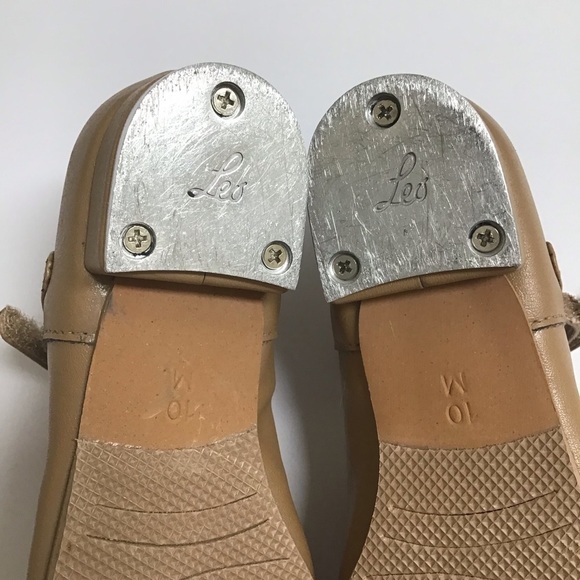 Tap Dance Shoes Little Girls SZ 10M Tan Hook Loop Strap Beige Recital Leo Rhythm - Picture 9 of 15